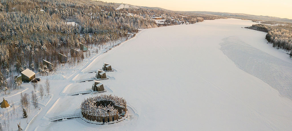 Europe Sweden Lapland Arctic Bath water cabins