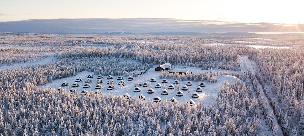 Europe Finland Levi Northern Lights Village Aerial View 01